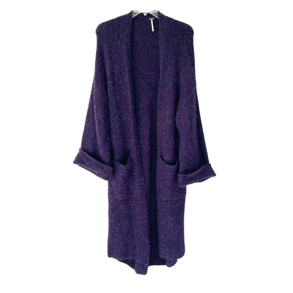 Free People Sweaters - Free People Fuzzy Purple Long Open Cardigan Sweater Wool Alpaca Blend medium